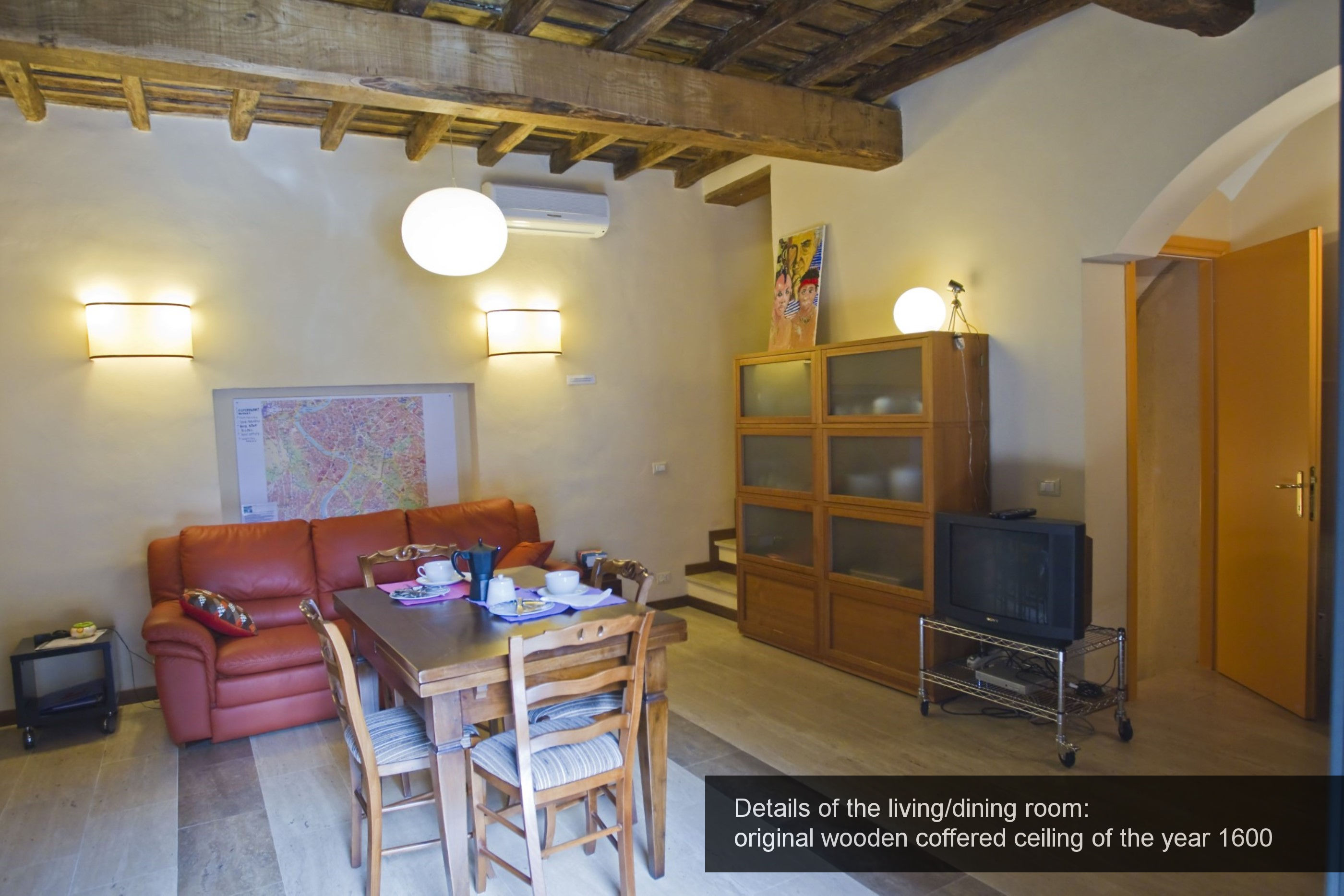 3) detail living room,dining room,original wooden coffered ceiling of th...